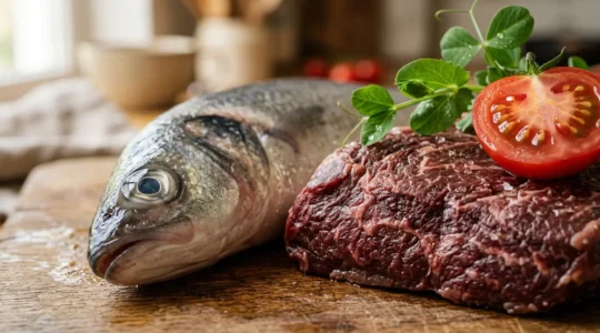 Vista ravvicinata di prodotti alimentari freschi con dettagli che rivelano la loro autenticità