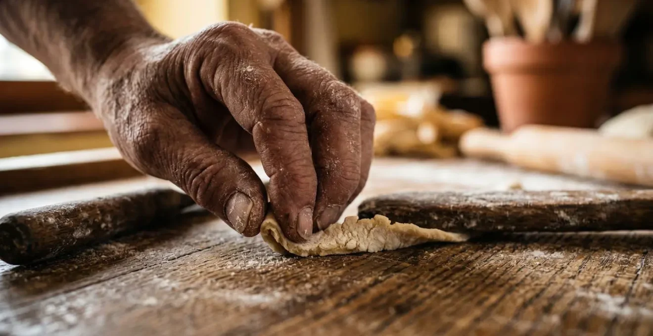 Dettagli ravvicinati di mani artigiane al lavoro in una bottega tradizionale
