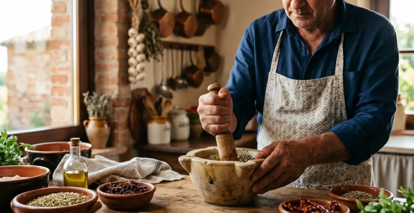 Ingredienti siciliani e padani disposti su tavola di cucina per confronto visivo