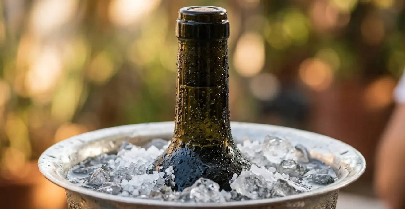 Glacette con acqua, sale e ghiaccio per raffreddare il vino rosso