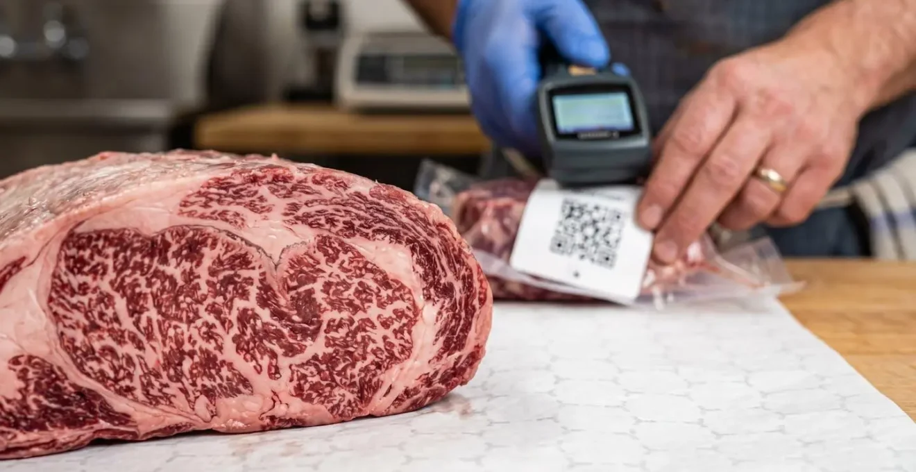Macelleria moderna con sistema di tracciabilità digitale per la carne