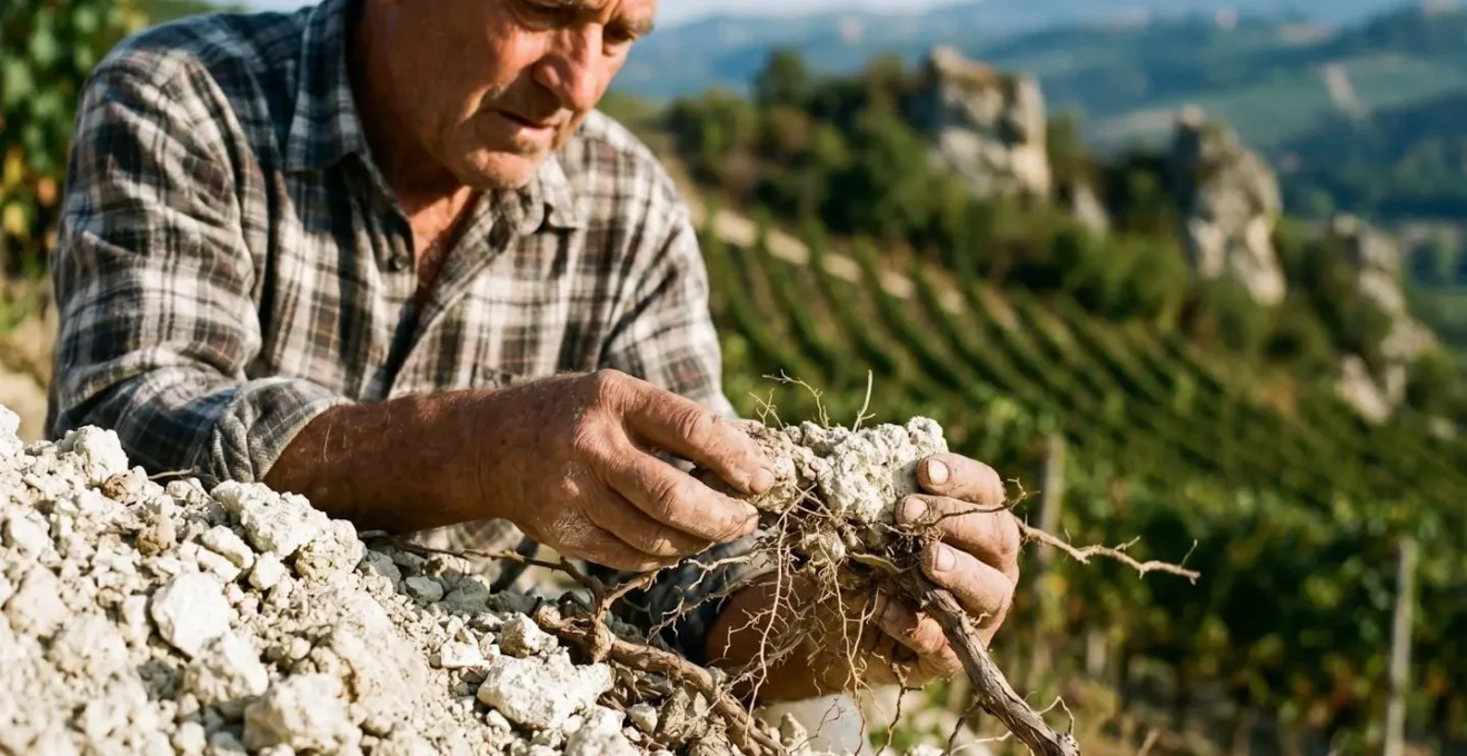 Vigneto su terreno calcareo con vite in stress idrico controllato